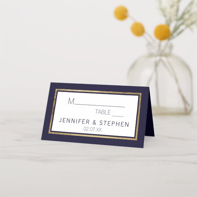 Carte De Placement Mariage bleu marine simple et moderne (Devant)