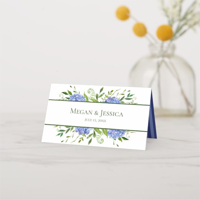 Carte De Placement Mariage Blue Hydrangeas (Dos)