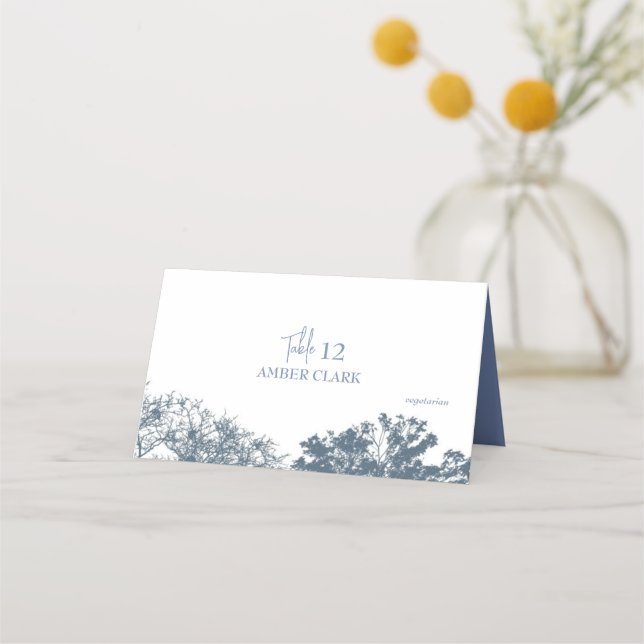 Carte De Placement Mariage Boho Arbres Bleus Bas (Devant)