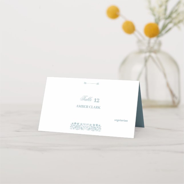 Carte De Placement Mariage Boho Fleur sauvage bleu (Devant)