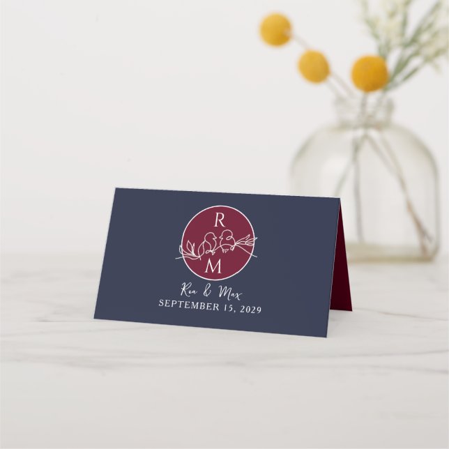 Carte De Placement Mariage Bordeaux et Bleu Nuit (Dos)