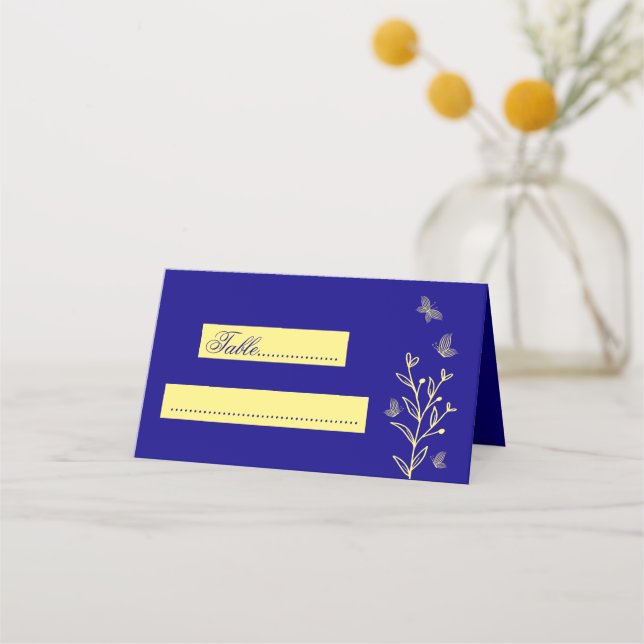 Carte De Placement Mariage botanique bleu royal simple (Devant)