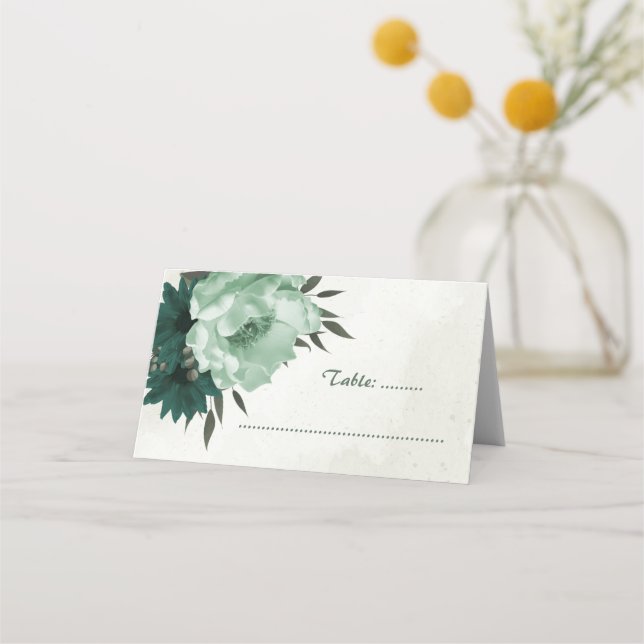 Carte De Placement mariage botanique des fleurs vert émeraude (Devant)