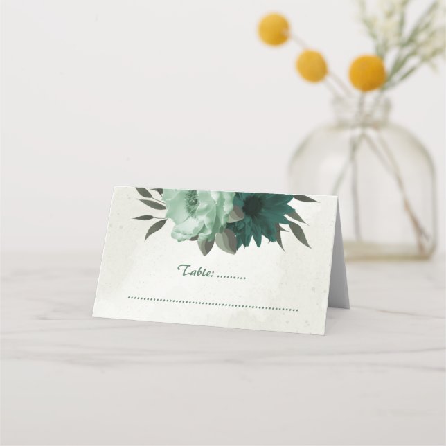 Carte De Placement mariage botanique des fleurs vert émeraude (Devant)