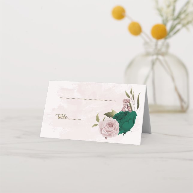 Carte De Placement mariage botanique des fleurs vert émeraude rose (Devant)