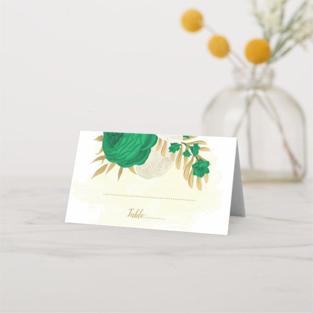 Carte De Placement mariage botanique des fleurs vert et blanc émeraud (Devant)