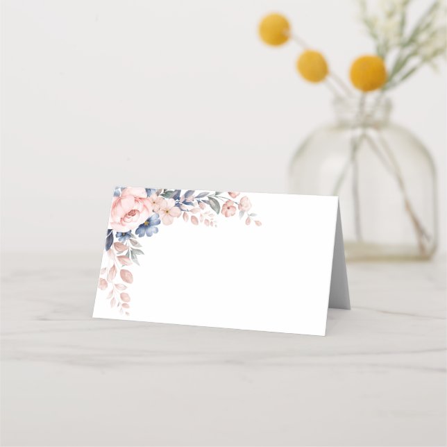 Carte De Placement Mariage botanique floral Mariage bleu rose (Devant)