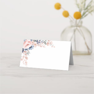 Carte De Placement Mariage botanique floral rose et bleu