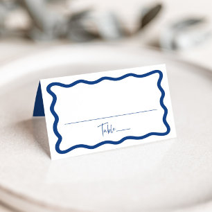 Carte De Placement Mariage Cadre Moderne Bleu Ondulé