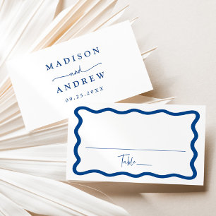 Carte De Placement Mariage Cadre Moderne Bleu Ondulé