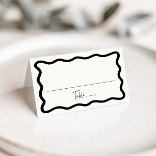 Carte De Placement Mariage Cadre Moderne Crème et Noir Ondulé