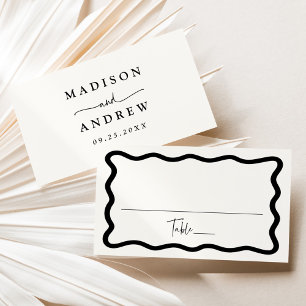 Carte De Placement Mariage Cadre Moderne Crème et Noir Ondulé