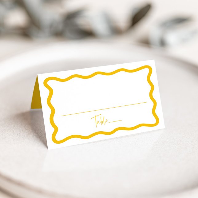 Carte De Placement Mariage Cadre Moderne Jaune Ondulé (Créateur téléchargé)