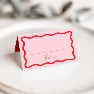 Carte De Placement Mariage Cadre Moderne Rose et Rouge Ondulé
