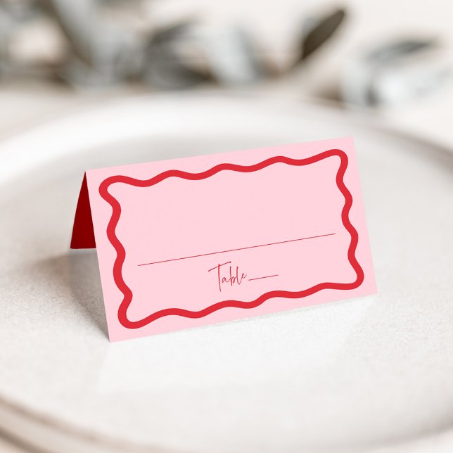 Carte De Placement Mariage Cadre Moderne Rose et Rouge Ondulé (Créateur téléchargé)