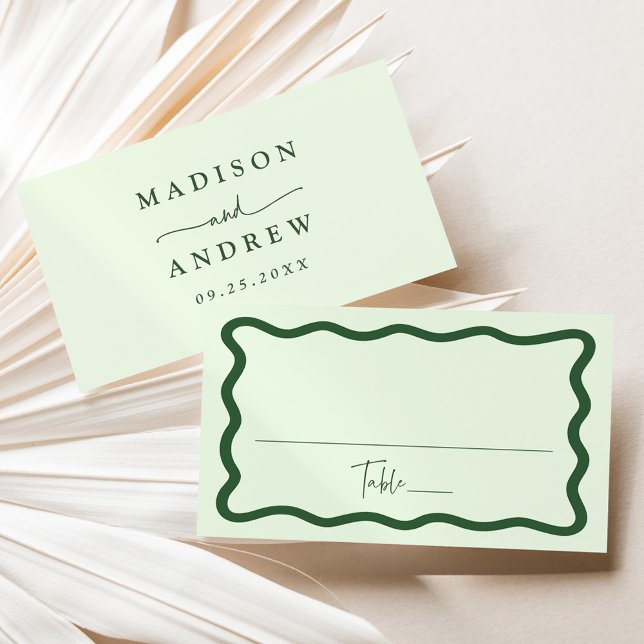 Carte De Placement Mariage Cadre Moderne Vert Ondulé (Créateur téléchargé)