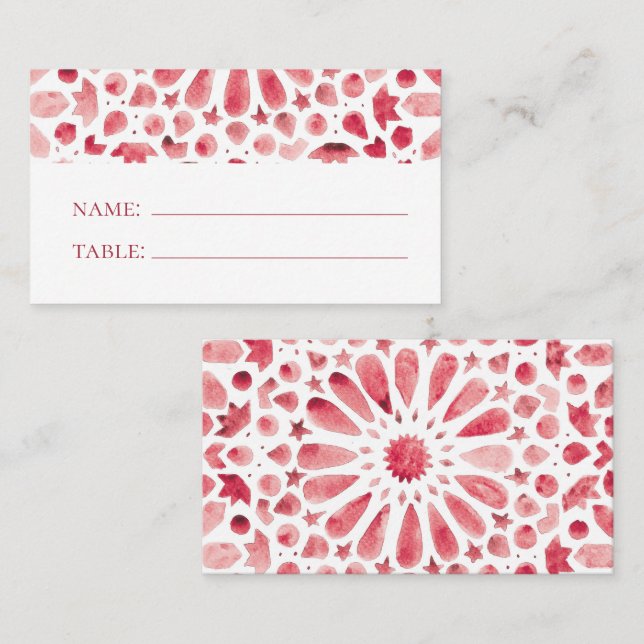 Carte De Placement Mariage Carreau Rouge Moroccain Bohème (Devant / Derrière)