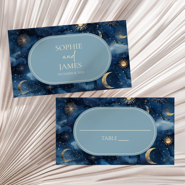 Carte De Placement Mariage Céleste Bleu Or Élégant Ciel Étoilé (Créateur téléchargé)