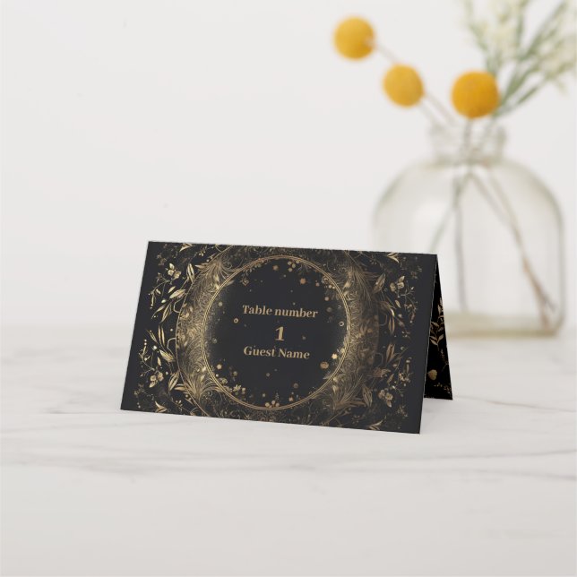 Carte De Placement Mariage Céleste Or Noir Mystique  (Devant)