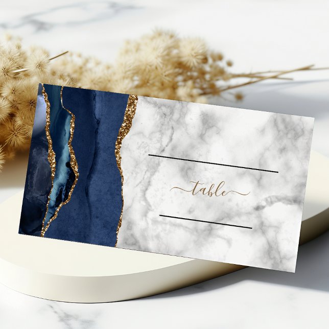 Carte De Placement Mariage chic bleu marine agate marbre or (Créateur téléchargé)