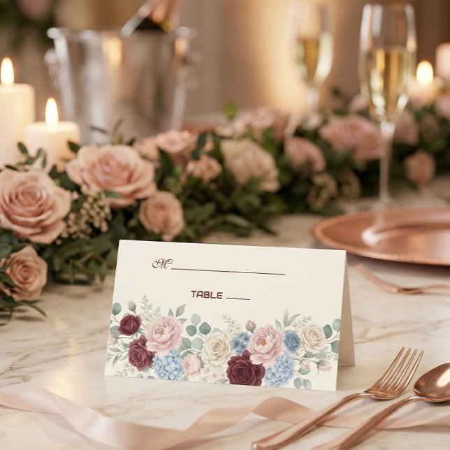 Carte De Placement Mariage Chic Élégant Rose Bourgogne (Créateur téléchargé)