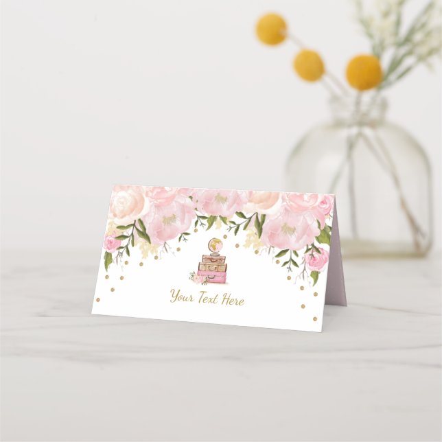 Carte De Placement Mariage Chic Rose Foncé Fleurs Bagages (Devant)