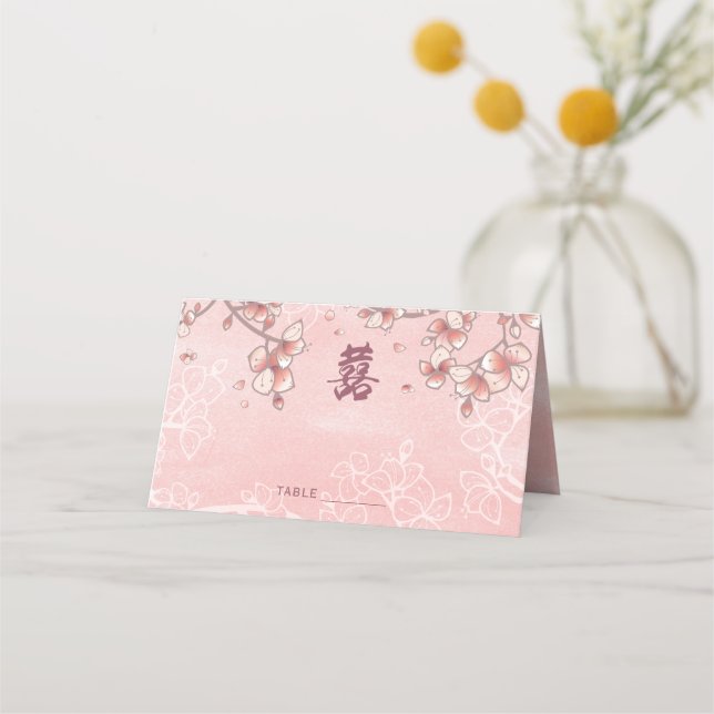 Carte De Placement Mariage chinois à deux fleurs de pêche (Devant)