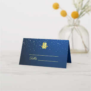 Carte De Placement Mariage chinois bleu nuit étoile double bonheur