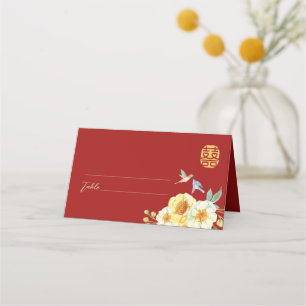 Carte De Placement Mariage chinois de l'oiseau floral rouge