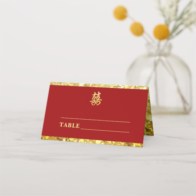 Carte De Placement Mariage chinois double coeur bonheur formel rouge (Devant)