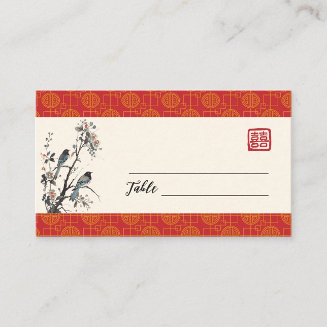 Carte De Placement Mariage chinois fleur rouge moderne orientale  (Devant)