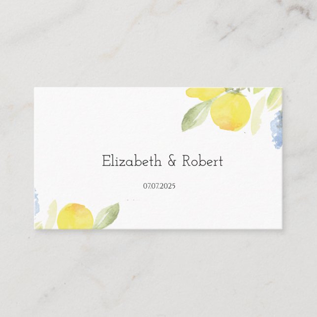 Carte De Placement Mariage citrons aquarelles (Devant)
