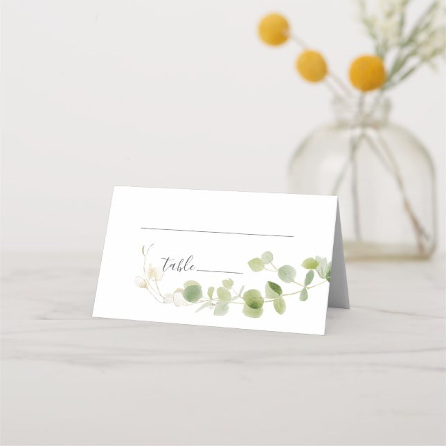 Carte De Placement Mariage Classique avec Feuillage de Eucalyptus Ver (Devant)