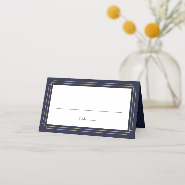 Carte De Placement Mariage Classique Deco Bleu Nuit et Or (Devant)
