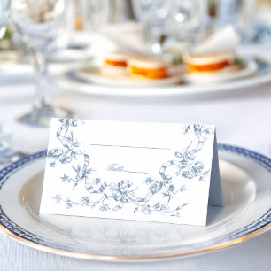 Carte De Placement Mariage Classique Fleurs et Rubans Bleu Français