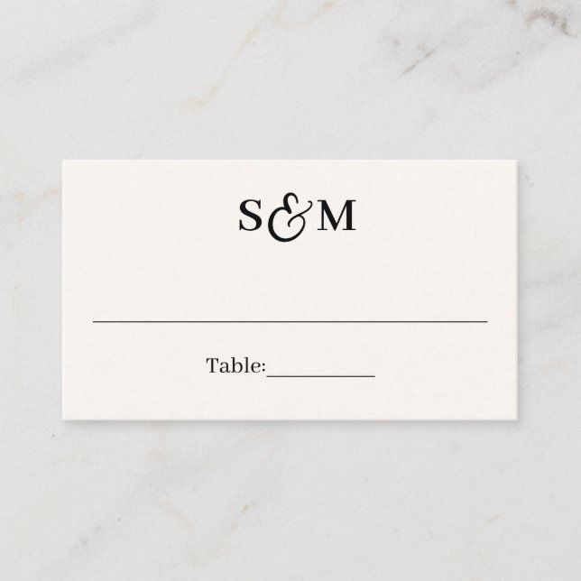 Carte De Placement Mariage Classique Monogramme Ampersand Blanc Ivoir (Devant)