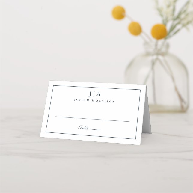 Carte De Placement Mariage Classique Monogramme Bleu Nuit (Devant)