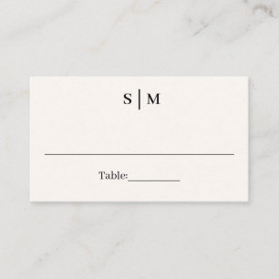Carte De Placement Mariage Classique Monogramme Simple Blanc Ivoire