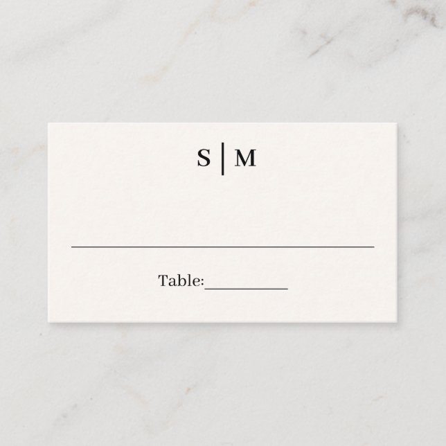Carte De Placement Mariage Classique Monogramme Simple Blanc Ivoire (Devant)