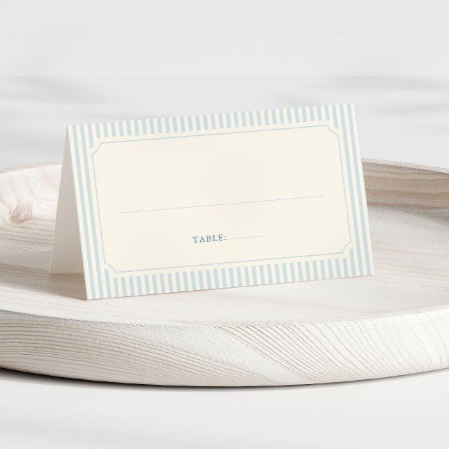 Carte De Placement Mariage Classique Rayures Bleu Clair (wedding place cards with classic light blue stripes)