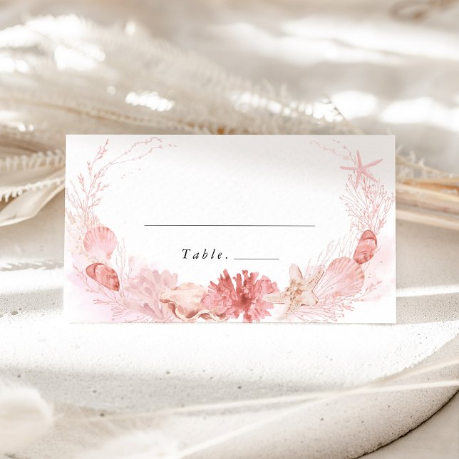 Carte De Placement Mariage Coquillages de Plage Rose (Coastal Blush Seashell Wedding Place Card Beach Wedding Decor Destination Wedding Escort Name Card)