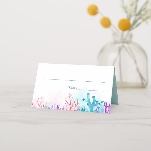 Carte De Placement Mariage couleur corail Reef aquarelle (Devant)