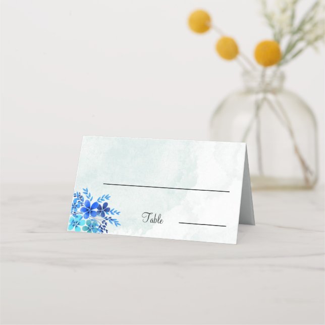 Carte De Placement Mariage Customisé de fleurs bleues rustiques (Devant)