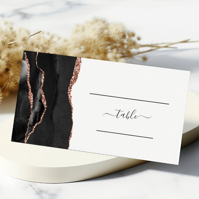 Carte De Placement Mariage d'âge or Rose noir chic (Créateur téléchargé)