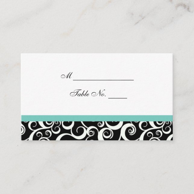 Carte De Placement Mariage Damask Swirls Table Place Card à Aqua (Devant)