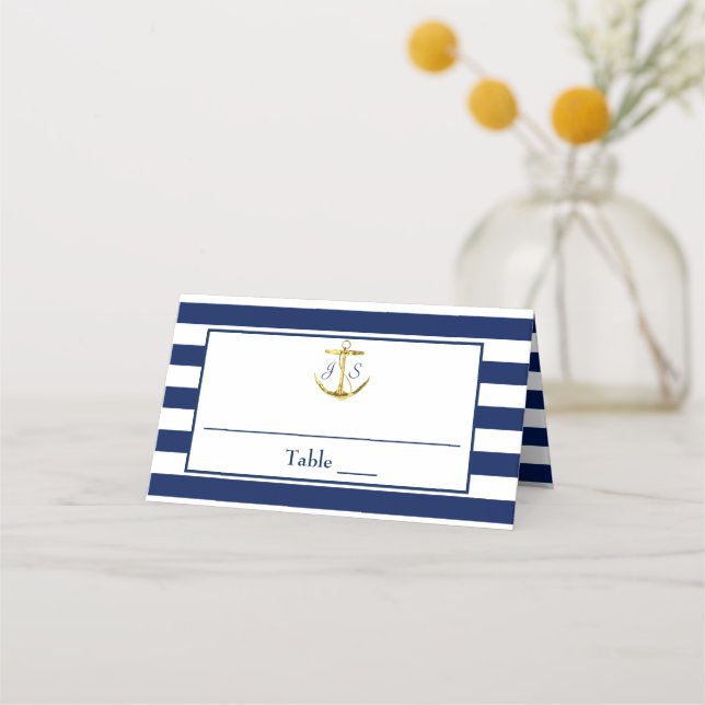 Carte De Placement Mariage d'Ancre classique bleu marine (Devant)