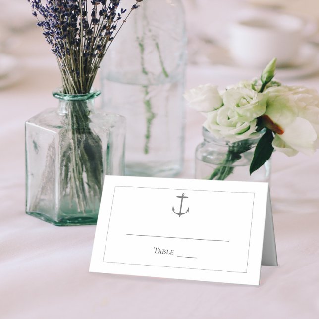 Carte De Placement Mariage d'Ancres nautiques simple | Blanc (White Simple Nautical Anchor Wedding Place Card)