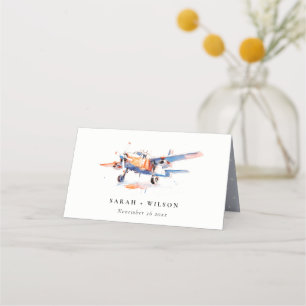 Carte De Placement Mariage d'aquarelle bleu orange
