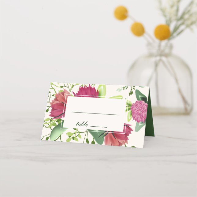 Carte De Placement Mariage d'aquarelle de couleur rose rouge vert (Devant)