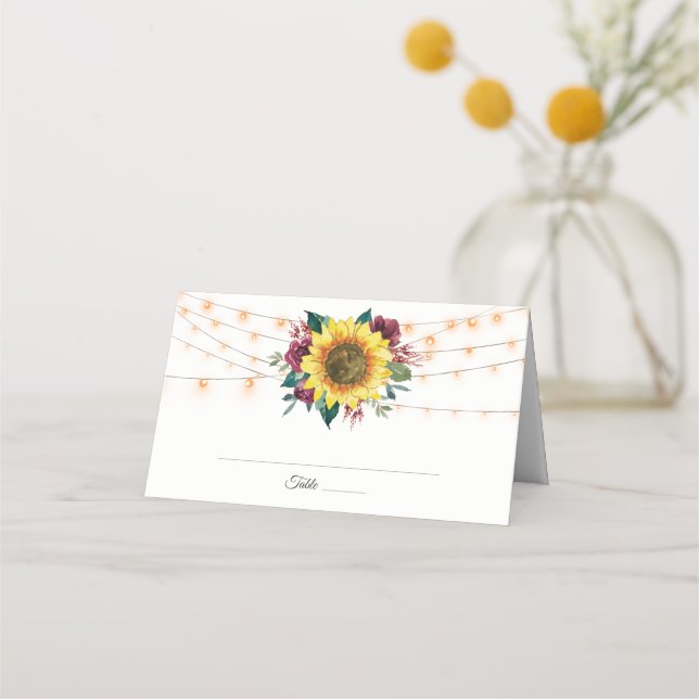 Carte De Placement Mariage d'aquarelle de fleurs de tournesol rustiqu (Devant)